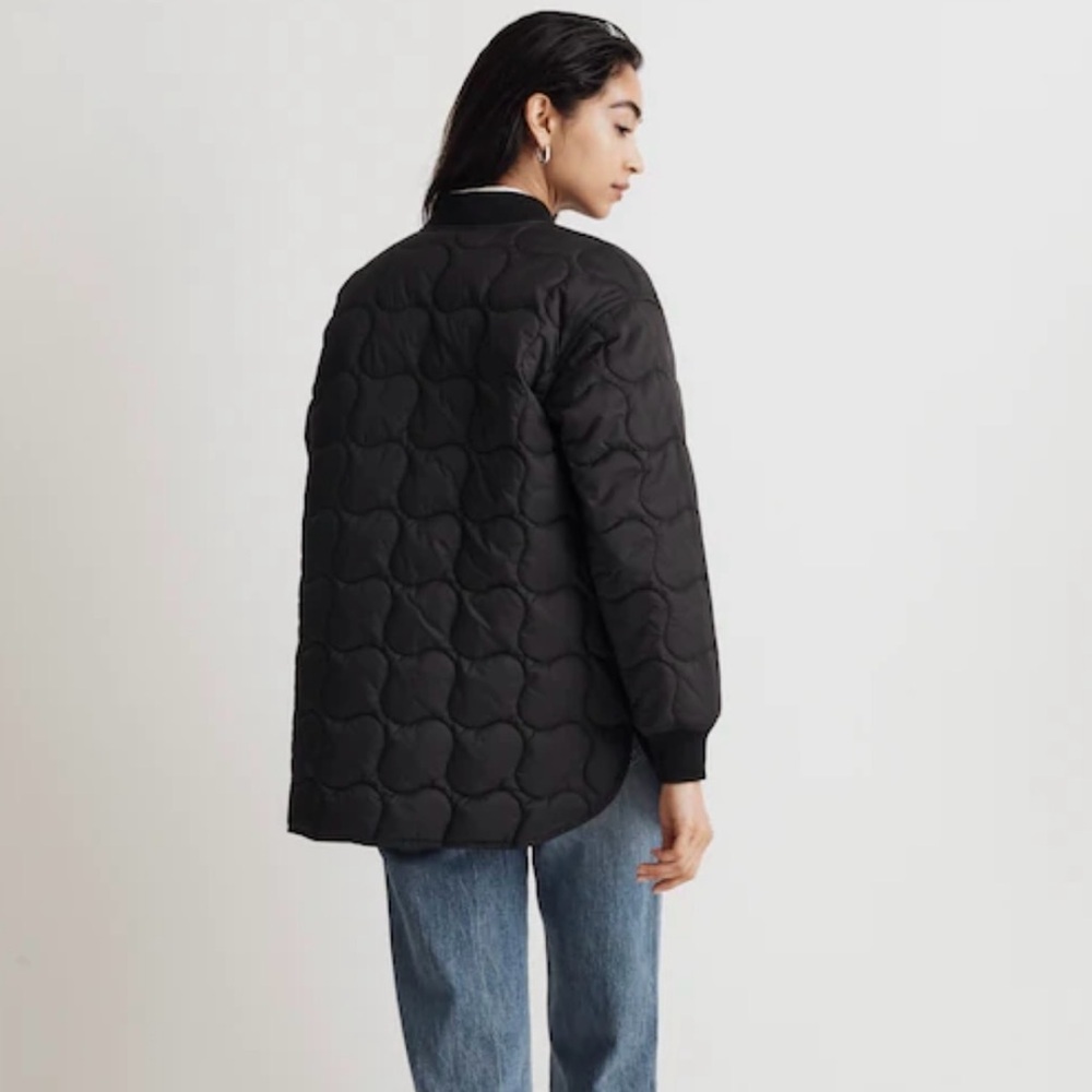 Madewell sz S Black Quilted Oversized Bomber Jacket Women’s like new condition - Picture 2 of 16